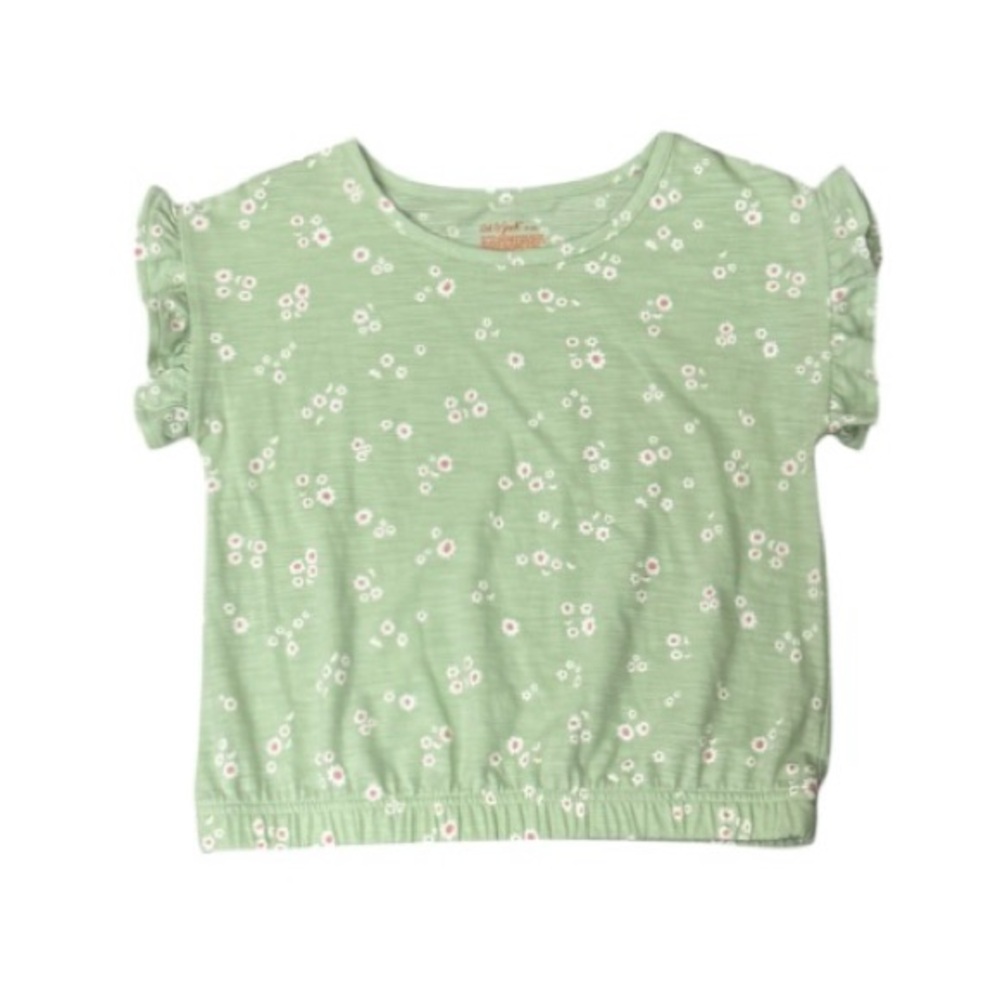 Cat & Jack Girls Green Floral Flutter Sleeve Blouse Top Size M (8) Casual Cute - Picture 1 of 2